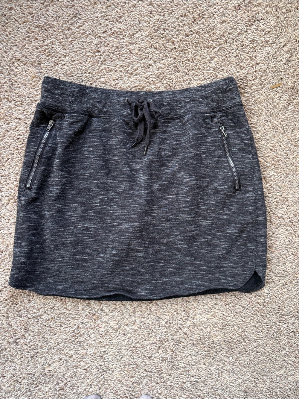 GreenTea Charcoal Knit Athletic Drawstring Mini Skirt with shorts Size Med